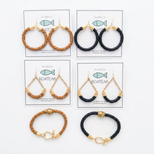 Navy Leather Rope Hoop Earrings