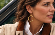 Large Gold Leather Rope Hoops