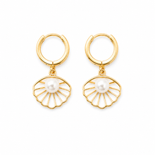 Clam Pearl Hoop Dangle Earrings
