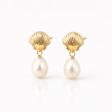 gold clam shell earrings freshwater pearl dangles hilton head island
