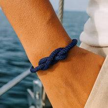 Navy nautical rope sailor knot bracelet worn on wrist with adjustable knot design by little fish BOATEAK