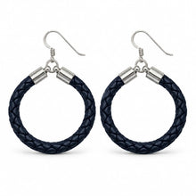 Large Navy Leather Rope Hoops