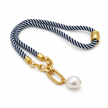 Harbor Rope Necklace- Navy & White Stripe