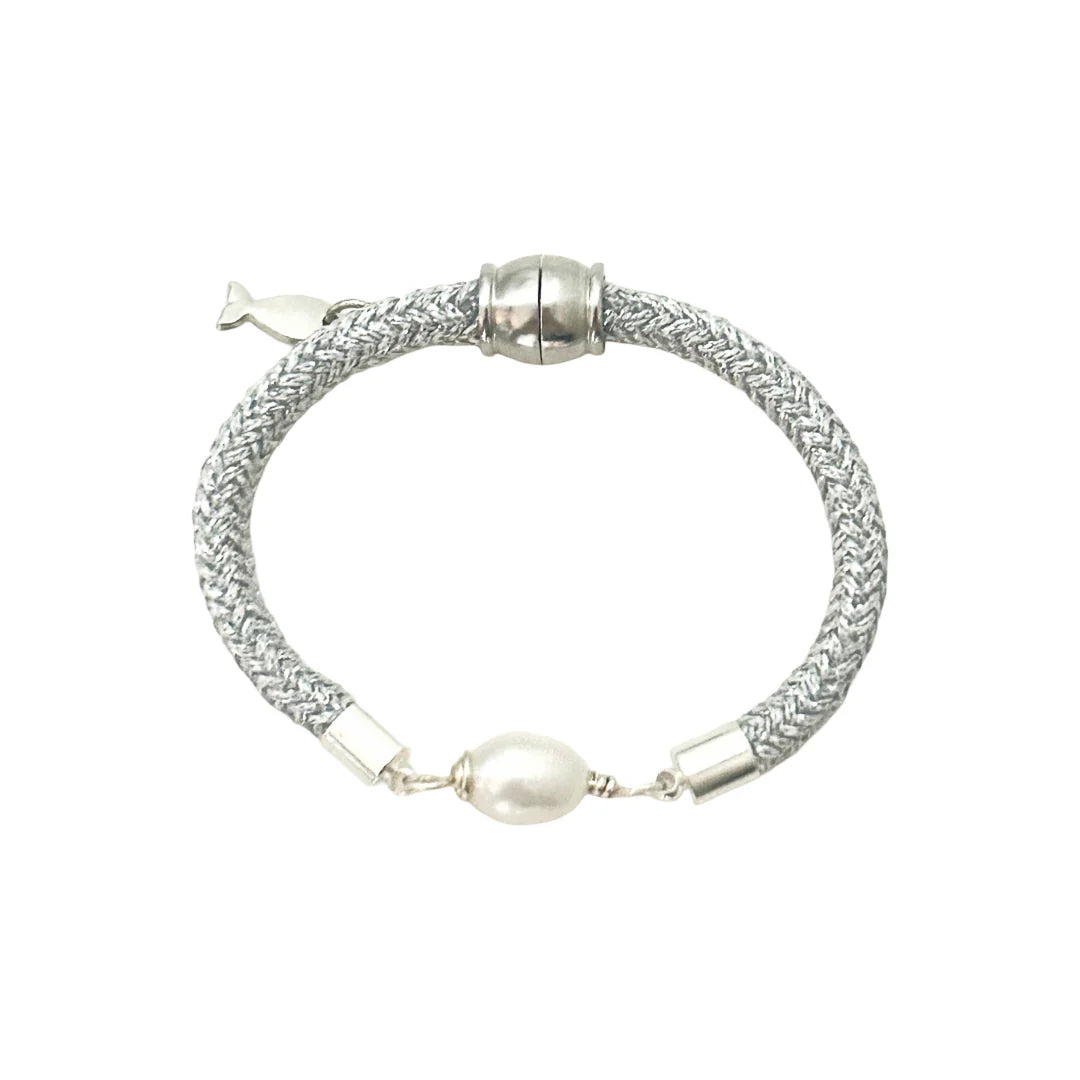 Silver Nautical Rope Bracelet Freshwater Pearl little fish BOATEAK