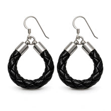Small Black Leather Hoop Earrings