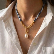 Harbor Rope Necklace- Navy & White Stripe