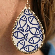 Signature Blue Little Fish Fabric Large Tear Earrings