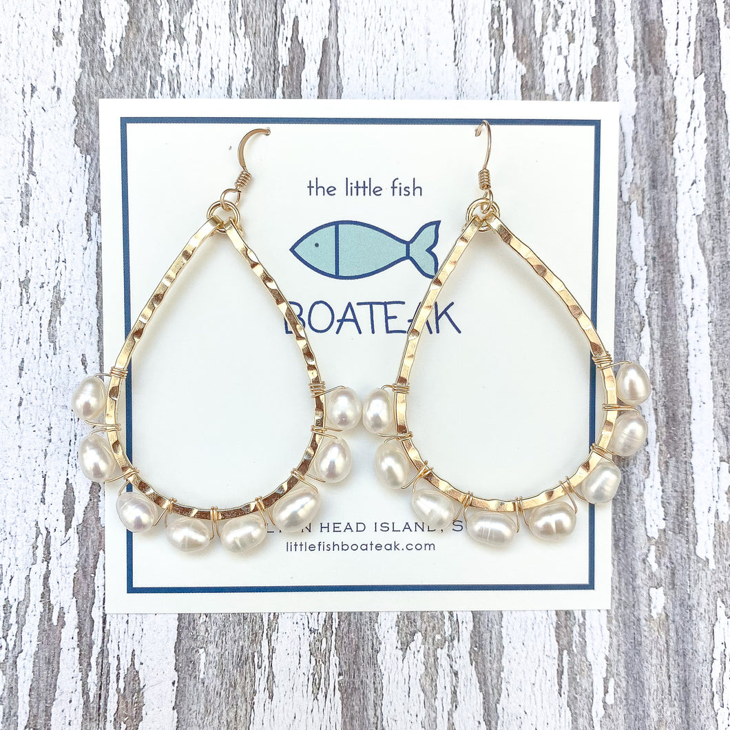 class-sea schooner rice pearl earrings- GOLD