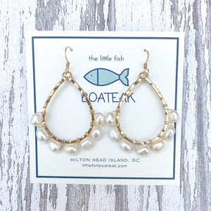 class-sea mini schooner pearl wrapped earrings- GOLD