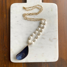 mussel shell pearl necklace {deep navy}- gold