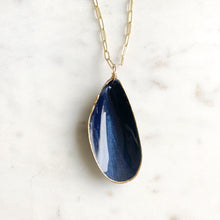 mussel shell pendant necklace {deep navy}-gold